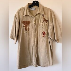 Vintage Get Lucky Animal Safari Button Up Shirt